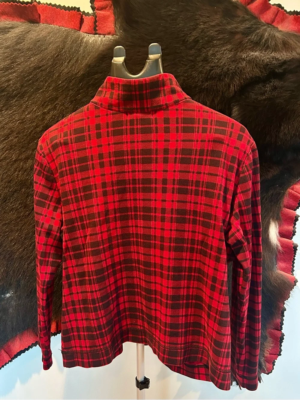 Chaps Ralph Lauren Red and Black Plaid Half-Zip Pullover Sz XL - Picture 2 of 9